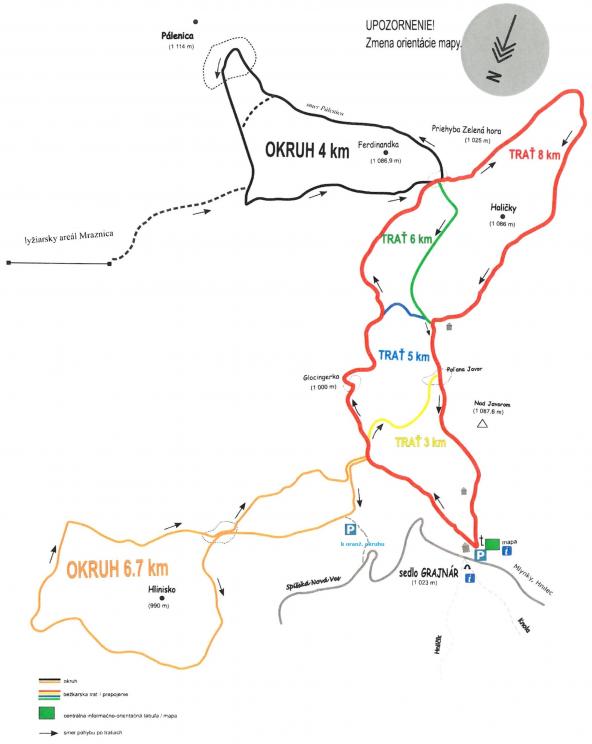 Mapa tratí a parkovísk Grajnár